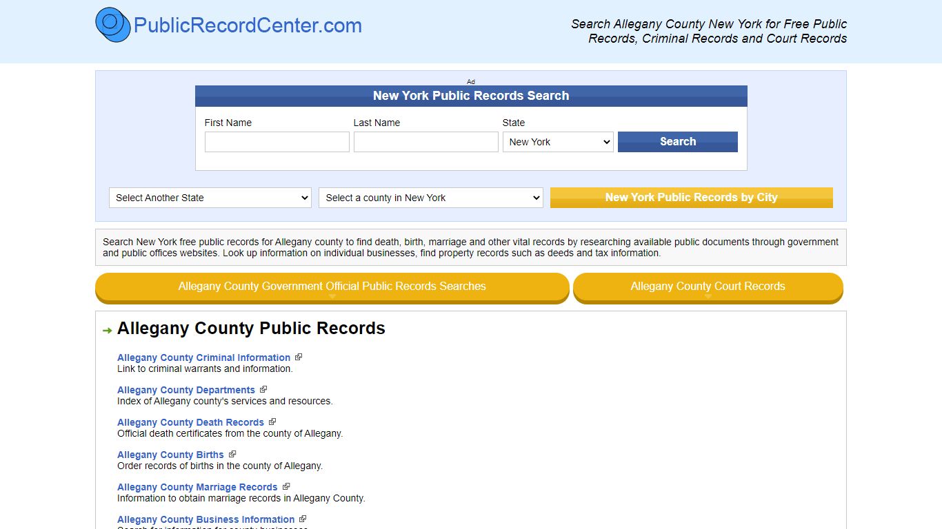 Allegany County New York Free Public Records - Court Records - Criminal ...