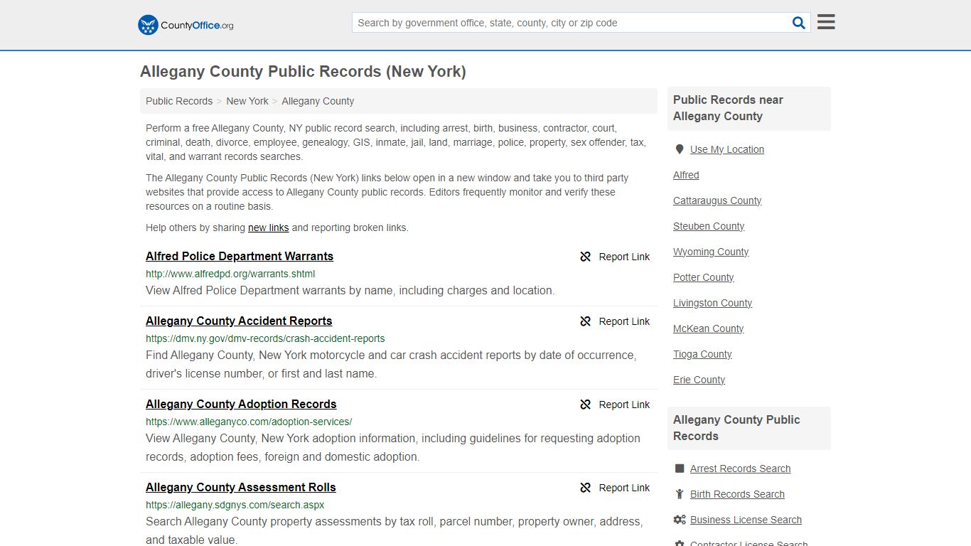 Public Records - Allegany County, NY (Business, Criminal, GIS, Property ...
