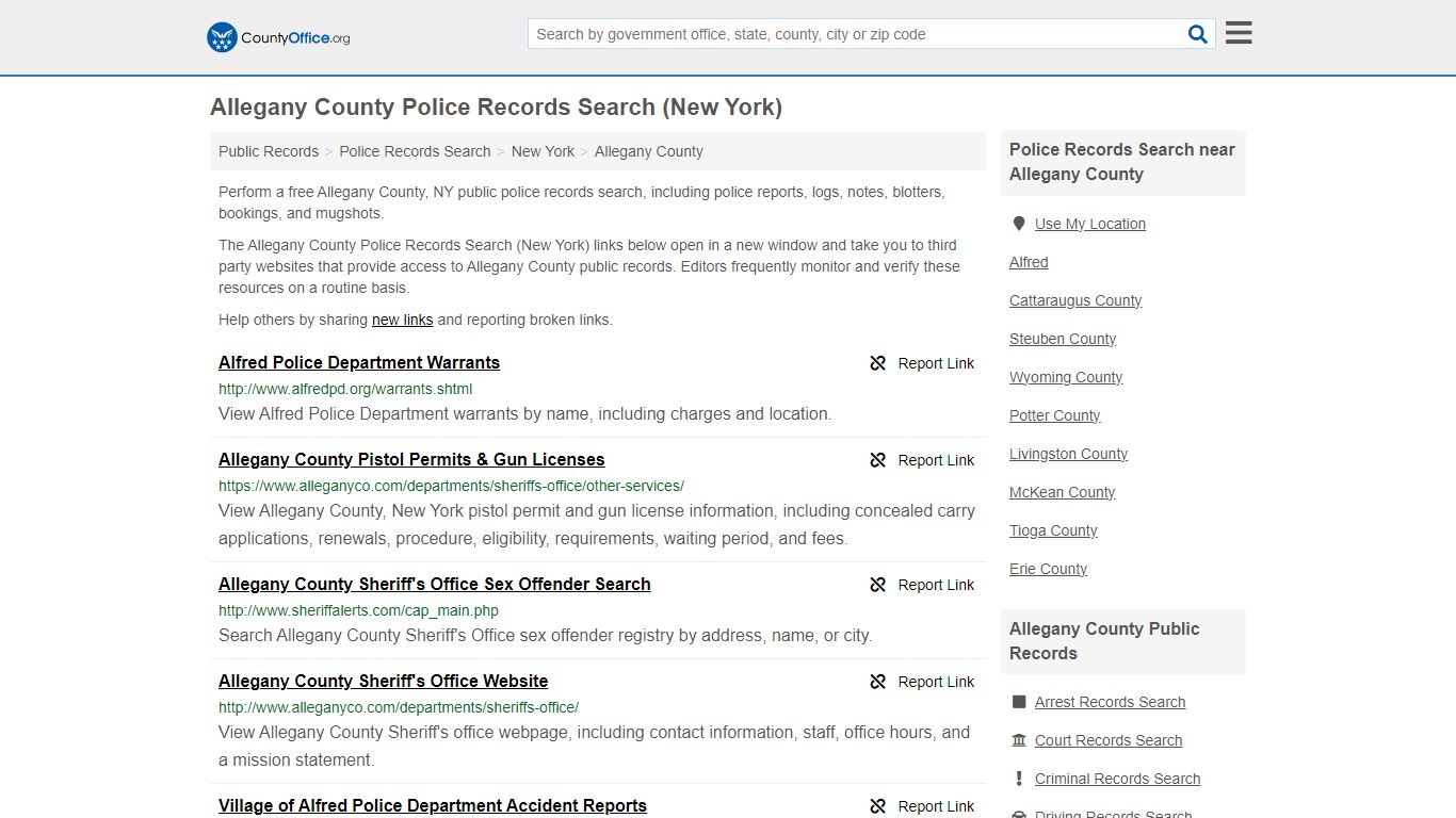 Police Records Search - Allegany County, NY (Accidents & Arrest Records)